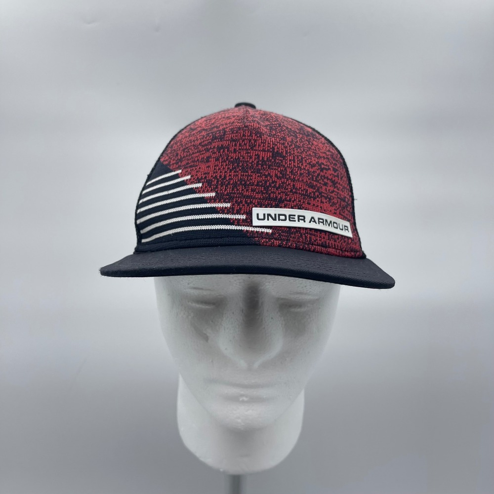 Under Armour OSFA Red Black Knit Mesh Snapback Trucker Hat Striped Logo Cap